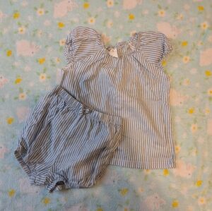 H&M Blue and White Striped Toddler Shorts And Shirt